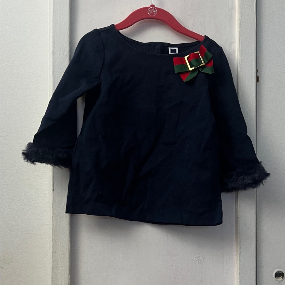 Janie and Jack Black Long Sleeve Top with Festive Bow
